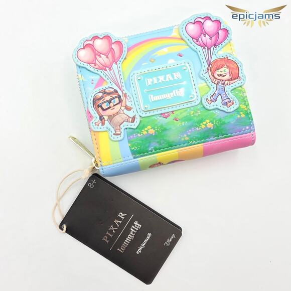 Loungefly Disney Pixar Up Carl & Ellie Rainbow Mini Backpack Bag & Wallet Set - Picture 6 of 11